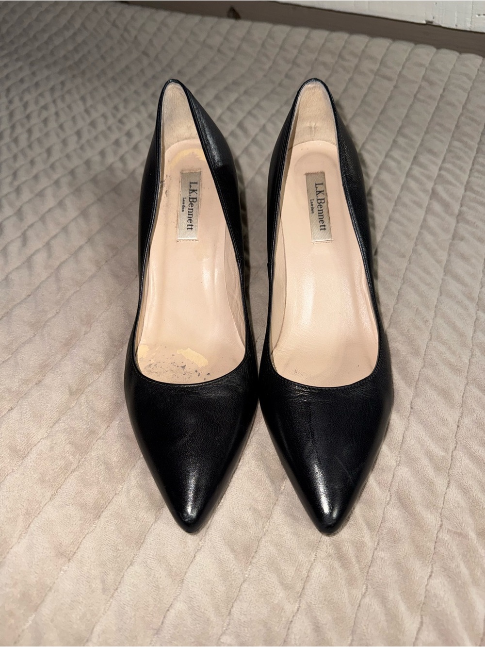 L.K. Bennett Audrey Black Leather Pumps Shoes Women's Size 39/8.5